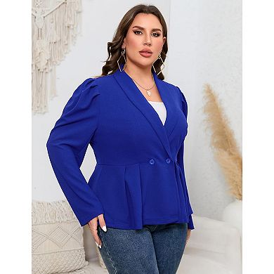 Womens Plus Size Blazer Casual Business Knit Blazer Long Puff Sleeve Lapel Suit Jackets