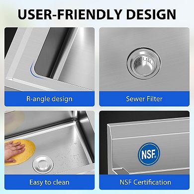 NSF 3-Compartment Stainless Steel Utility Sink, Freestanding Commercial Sink w/Adjustable Legs
