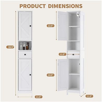 Tall Freestanding Bathroom Storage Cabinet with Adjustable Shelves