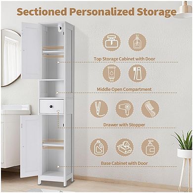 Tall Freestanding Bathroom Storage Cabinet with Adjustable Shelves