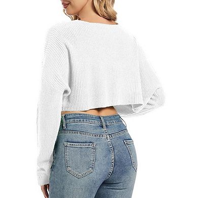 Women's Long Sleeved Front Open Knit Cardigan Shawl Short Top