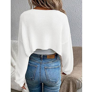 Women's Long Sleeved Front Open Knit Cardigan Shawl Short Top