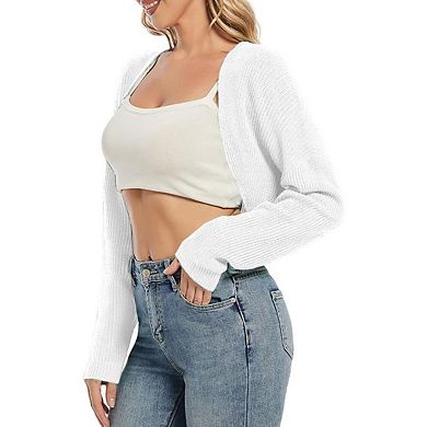 Women's Long Sleeved Front Open Knit Cardigan Shawl Short Top