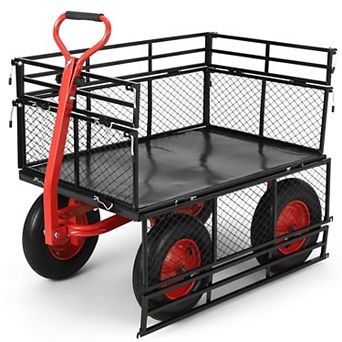 Heavy-Duty Garden Utility Cart, High Load Capacity Wagon with Removable Mesh Sides, Swivel Handle