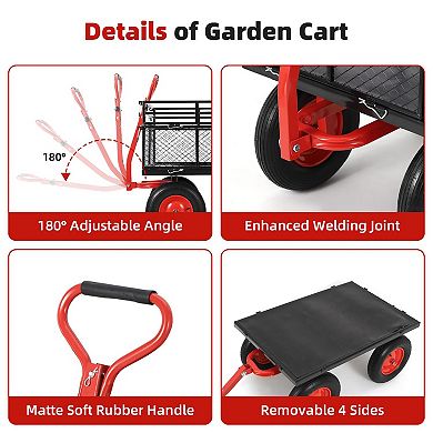 Heavy-Duty Garden Utility Cart, High Load Capacity Wagon with Removable Mesh Sides, Swivel Handle