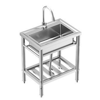 NSF Stainless Steel Utility Sink, 28" Freestanding Single Bowl w/Hot/Cold Faucet & Shelf