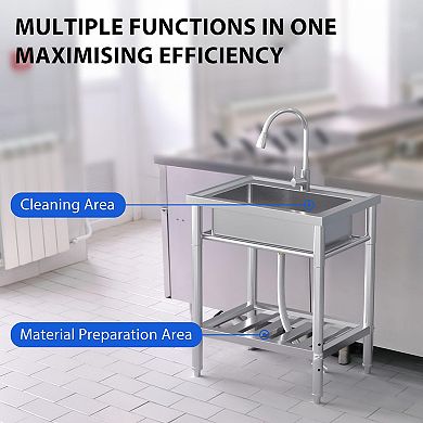NSF Stainless Steel Utility Sink, 28" Freestanding Single Bowl w/Hot/Cold Faucet & Shelf