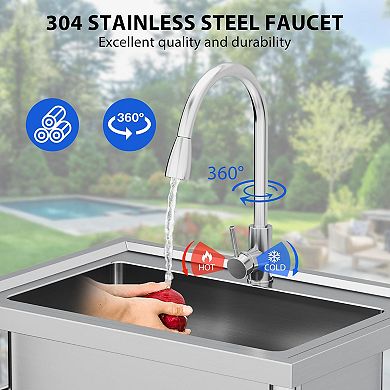 NSF Stainless Steel Utility Sink, 28" Freestanding Single Bowl w/Hot/Cold Faucet & Shelf