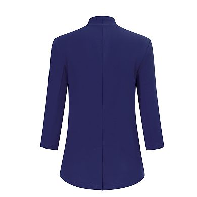 Women's Collarless Blazer 3/4 Sleeve Split Back Jacket Buttonless Office Casual Coat