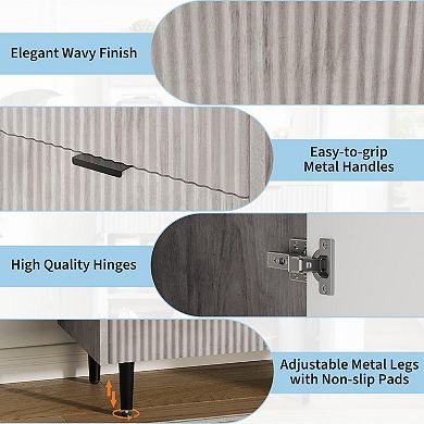 Fluted Coffee Bar Cabinet 2 Drawers, Adjustable Shelves, Modern