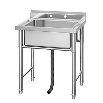 Freestanding Stainless Steel Utility Sink, Commercial Single Bowl Prep Sink with Backsplash