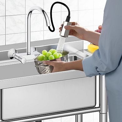 Freestanding Stainless Steel Utility Sink, Commercial Single Bowl Prep Sink with Backsplash