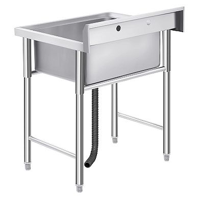 Freestanding Stainless Steel Utility Sink, Commercial Single Bowl Prep Sink with Backsplash