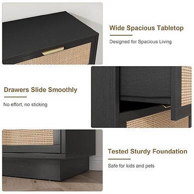 6 Drawer Rattan Dresser with Integrated Cabinet and Legs