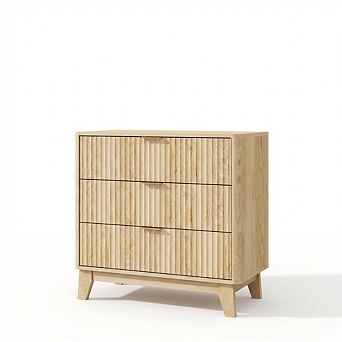 Fluted Night Stand with 3 Drawer Dresser, Storage Nightstand Modern Side Table for Living Room