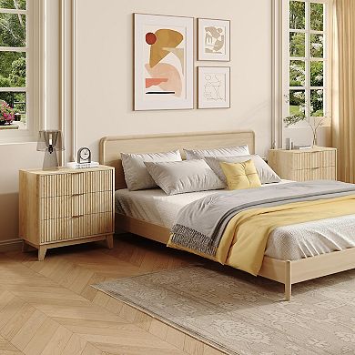 Fluted Night Stand with 3 Drawer Dresser, Storage Nightstand Modern Side Table for Living Room