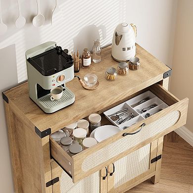 Rattan Sideboard Buffet Cabinets with Storage, Farmhouse Kitchen Accent Storage Cabinet with Drawer