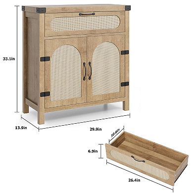Rattan Sideboard Buffet Cabinets with Storage, Farmhouse Kitchen Accent Storage Cabinet with Drawer