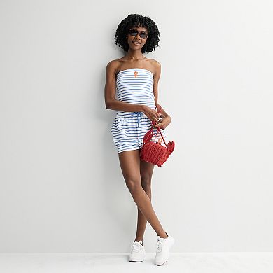 Juniors' Nautical Stripe Embroidered Lobster Tube Top