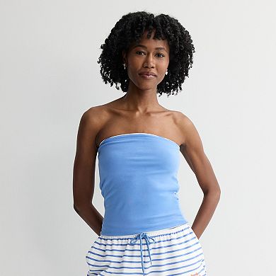 Juniors' Nautical Stripe Embroidered Lobster Tube Top