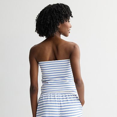 Juniors' Nautical Stripe Embroidered Lobster Tube Top
