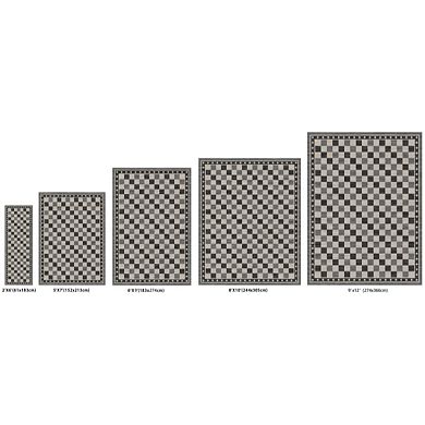 Washable Soft Checkered Area Rug for Living Room, Modern Geometric Non Slip Low Pile Carpet