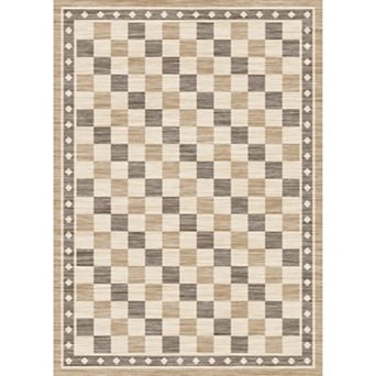 Washable Soft Checkered Area Rug for Living Room, Modern Geometric Non Slip Low Pile Carpet