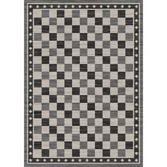 Washable Soft Checkered Area Rug for Living Room, Modern Geometric Non Slip Low Pile Carpet