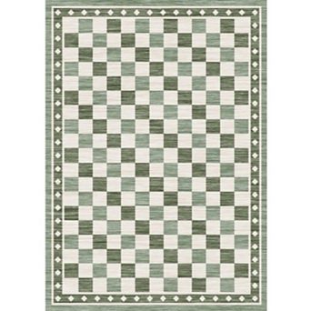 Washable Soft Checkered Area Rug for Living Room, Modern Geometric Non Slip Low Pile Carpet