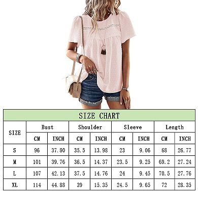 Women's Casual Round Neck Patchwork Top Loose Short Sleeved Shirt