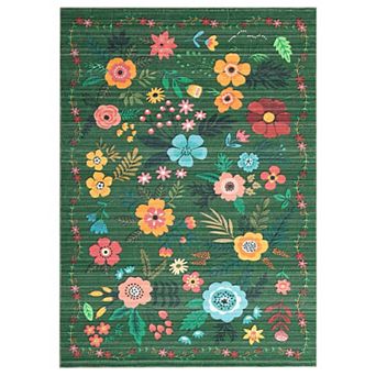 Washable Area Rugs for Living Room Bedroom,Soft Floral Carpet, Non Slip&Fade Resistant Foldable Mat