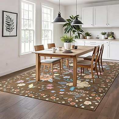 Floral Runner Rug, Ultra-Thin Low Pile Carpet with Non Slip Backing for Hallway Kitchen Bedroom