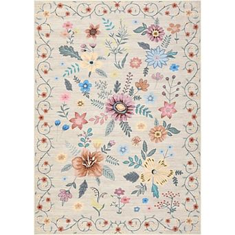 Floral Runner Rug, Ultra-Thin Low Pile Carpet with Non Slip Backing for Hallway Kitchen Bedroom