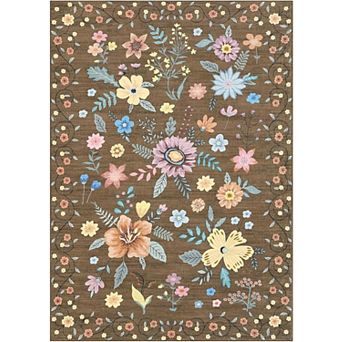 Floral Runner Rug, Ultra-Thin Low Pile Carpet with Non Slip Backing for Hallway Kitchen Bedroom