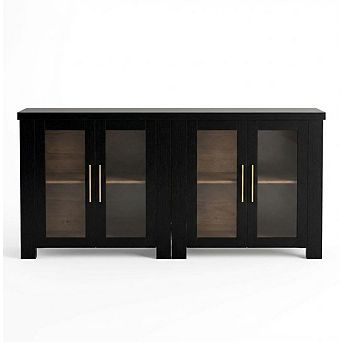 Wood Buffet Cabinet with Tempered Glass Doors, Sturdy Sideboard with Storage