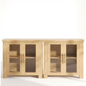 Wood Buffet Cabinet with Tempered Glass Doors, Sturdy Sideboard with Storage