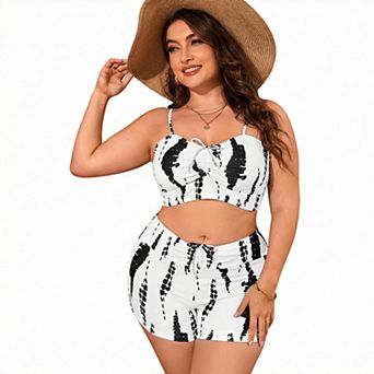 Large Women's Drawstring Split Flat Angle Bikini Swimsuit Set