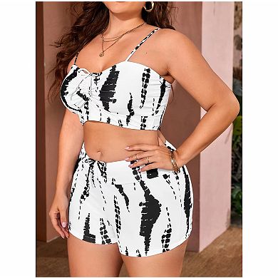 Large Women's Drawstring Split Flat Angle Bikini Swimsuit Set