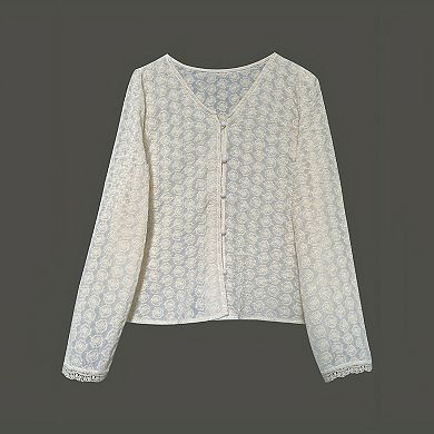 Women's Mesh Long Sleeved Slim Fit Short V-neck Base Top Shirt