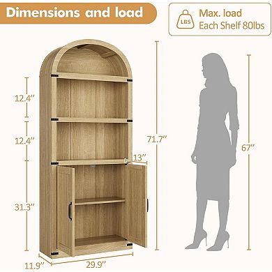 Arched Bookcase with doors, Farmhouse Bookshelf, Cabinet with Shelves for Office and Living Room
