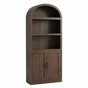 Arched Bookcase with doors, Farmhouse Bookshelf, Cabinet with Shelves for Office and Living Room