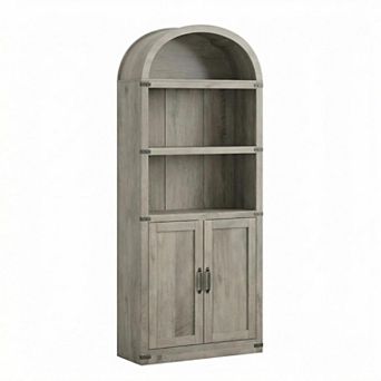 Arched Bookcase with doors, Farmhouse Bookshelf, Cabinet with Shelves for Office and Living Room