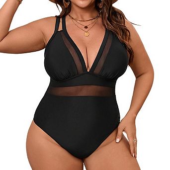 Plus Size Women's 1 pc V Neck Sleeveless Slimming Adjustable Back Strap Swimsuit