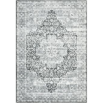 Floral Washable Rug, Thin Low-Pile Carpet with Non Slip Backing for Living Room Bedroom Entryway