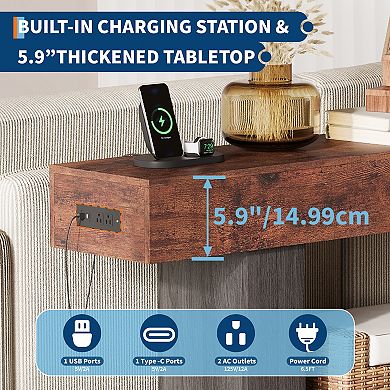 Farmhouse Entryway Table with Storage & Charging Station, 2 Tier Narrow Console Table Behind Couch