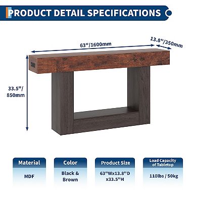 Farmhouse Entryway Table with Storage & Charging Station, 2 Tier Narrow Console Table Behind Couch