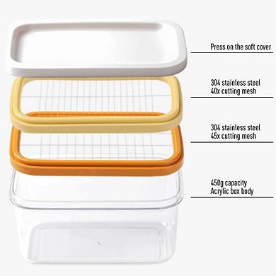 Dual Layer Butter & Cheese Slicer Box with Storage, Press Cutting Container for Fridge or Countertop