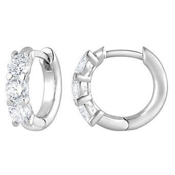Diamond Brilliance Sterling Silver 1/2 Carat T.W. Lab-Grown Diamond 3-Stone Hoop Earrings