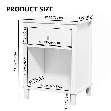 Homy Casa 26.8'' Wooden Nightstand with 1 Drawer & Open Shelf