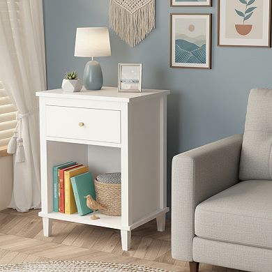 Homy Casa 26.8'' Wooden Nightstand with 1 Drawer & Open Shelf